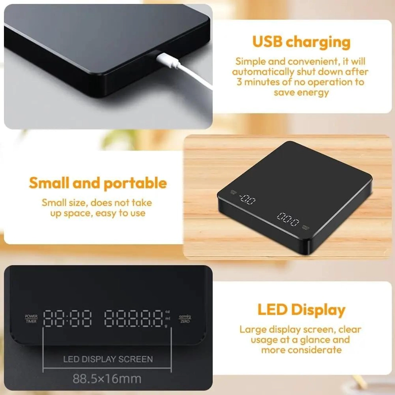 BASCULA DIGITAL PARA CAFE  CON TEMPORIZADOR Y CAPACIDAD DE 3 KG - 5