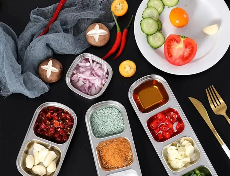 SET DE 12 PLATOS PARA SALSAS DIP DE ACERO INOXIDABLE - 3