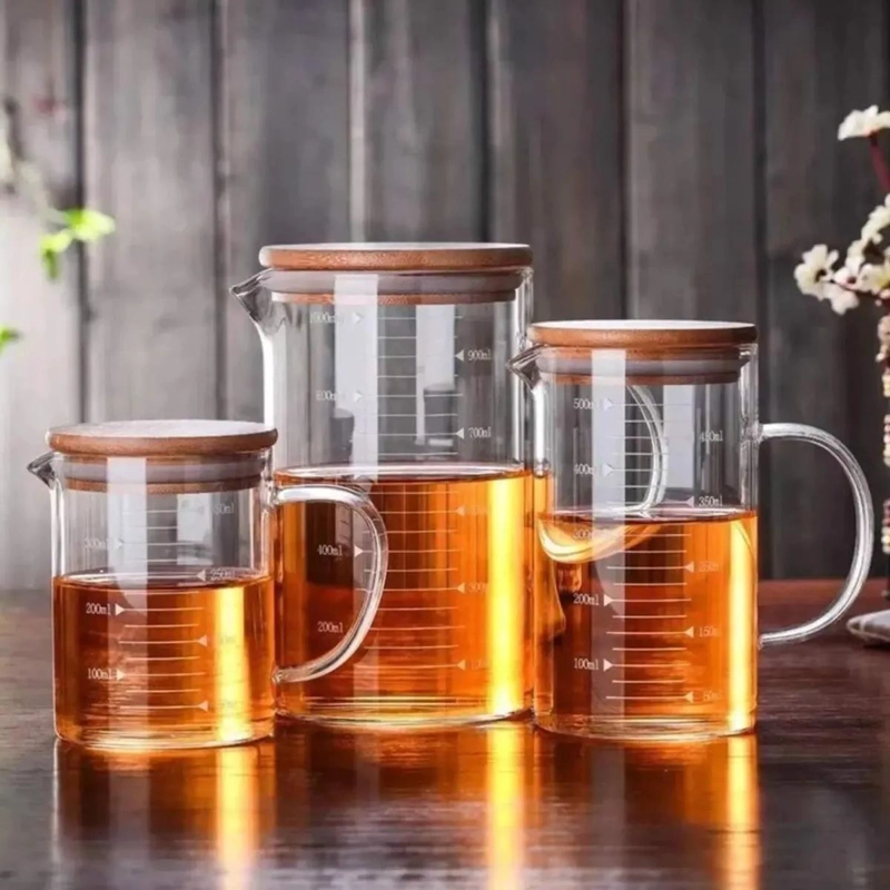 SET DE 2 JARRAS MEDIDORAS DE VIDRIO CON TAPA DE BAMBU 350 Y 500 ML - 5