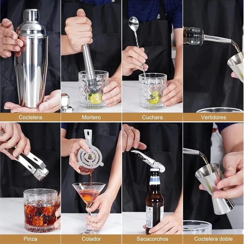 SET COMPLETO DE UTENSILIOS PARA COCTELERIA CON COCTELERA DE 750 ML Y 12 PIEZAS - 4