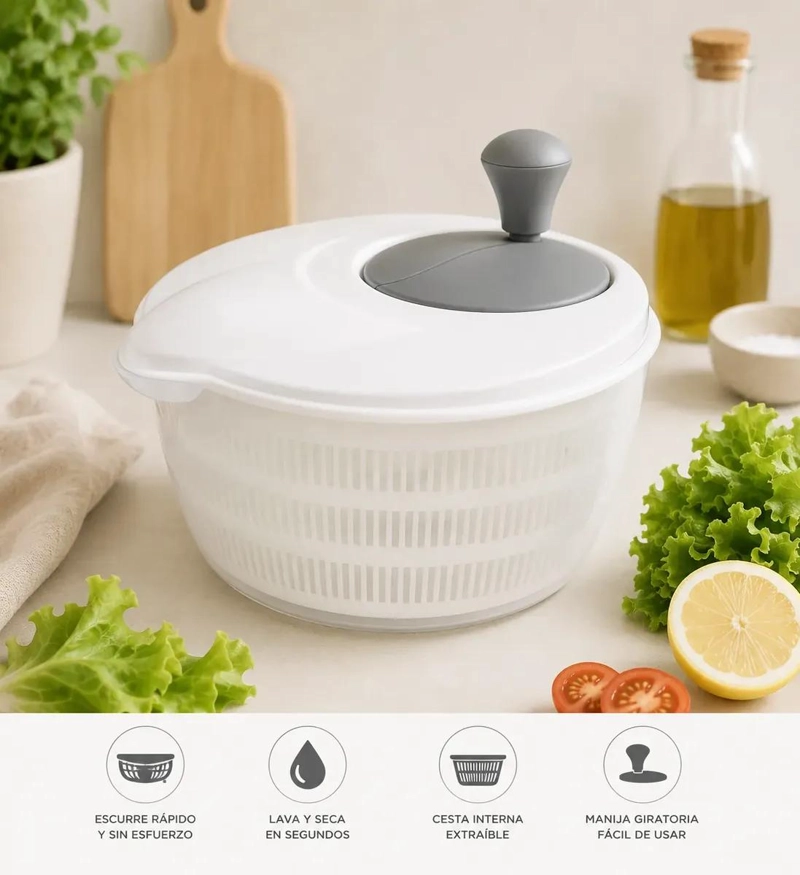 SECADOR MANUAL DE VERDURAS CON CENTRIFUGADO Y COLADOR INTEGRADO - 3