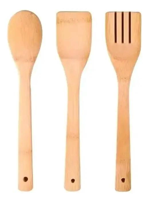 SET DE 3 UTENSILIOS DE COCINA EN MADERA DE BAMBU RESISTENTES Y DURADEROS - 1