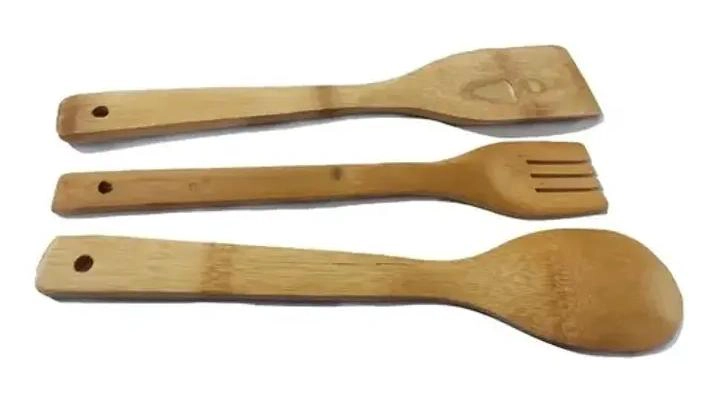 SET DE 3 UTENSILIOS DE COCINA EN MADERA DE BAMBU RESISTENTES Y DURADEROS - 2