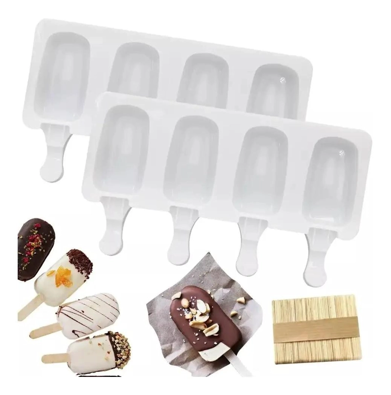SET DE 2 MOLDES REUTILIZABLES DE SILICONA PARA HELADOS CON PALETAS - 1