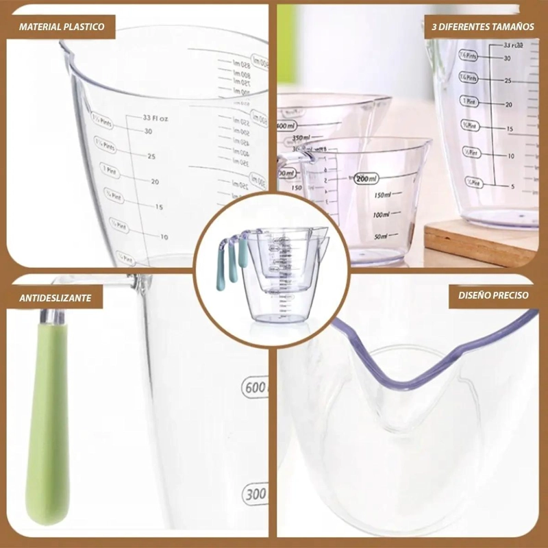 SET DE 3 JARRAS MEDIDORAS PARA REPOSTERIA Y COCINA CON TAZAS MEDIDORAS - 3