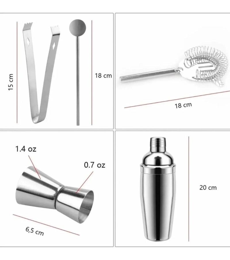 COCTELERA DE 5 PIEZAS CON VASO MEDIDOR DE 750 ML PARA BARTENDER - 2