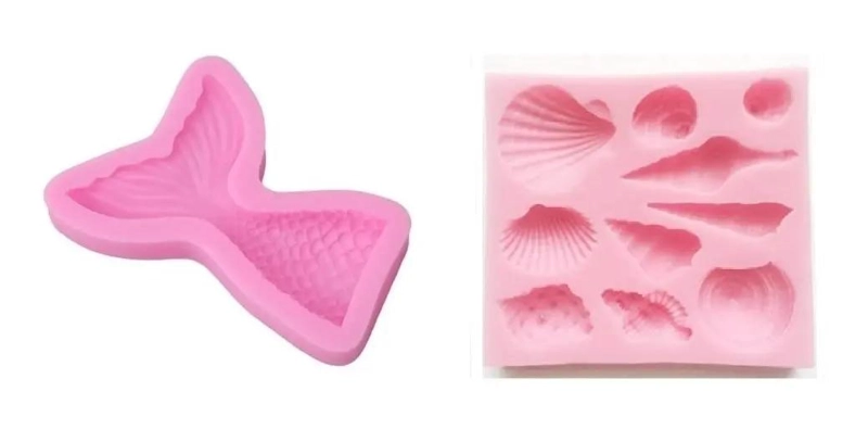 SET DE 2 MOLDES DE SILICONA PARA FONDANT CON DISEÑO DE COLA DE SIRENA Y CARACOL - 1