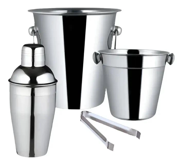 SET DE COCTELERIA CON COCTELERA Y HIELERAS DE ACERO INOXIDABLE - 1