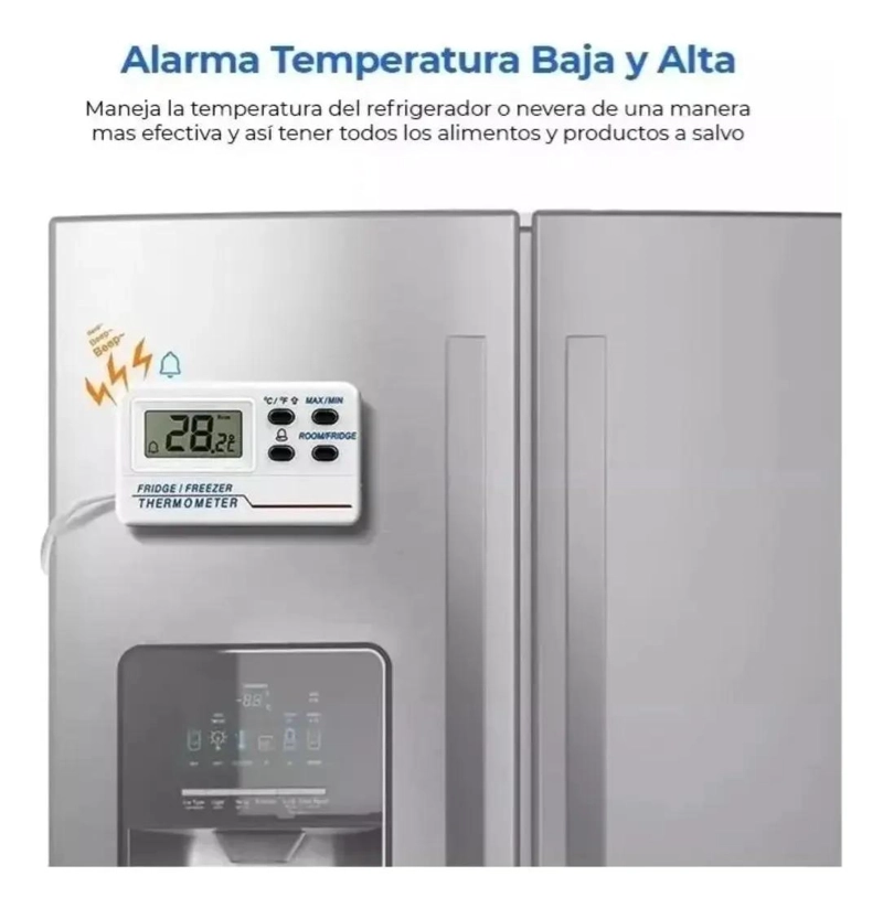 TERMOMETRO DIGITAL CON SONDA PARA REFRIGERADOR CON ALARMA DE TEMPERATURA - 4