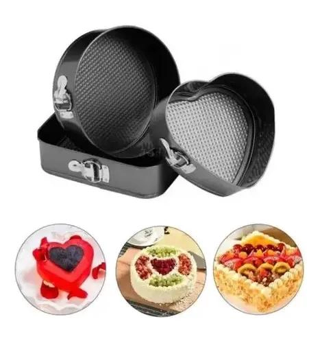 SET DE 3 MOLDES DESMONTABLES PARA BIZCOCHOS REDONDO, CORAZON Y CUADRADO - 1