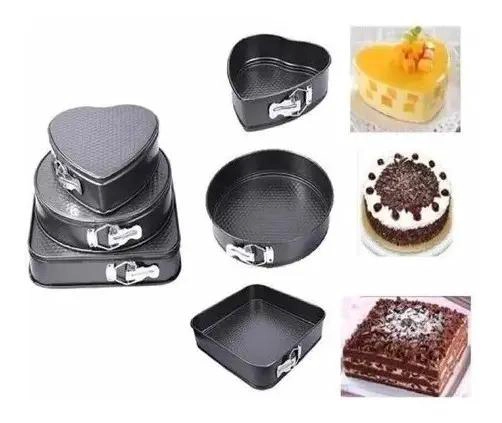 SET DE 3 MOLDES DESMONTABLES PARA BIZCOCHOS REDONDO, CORAZON Y CUADRADO - 4