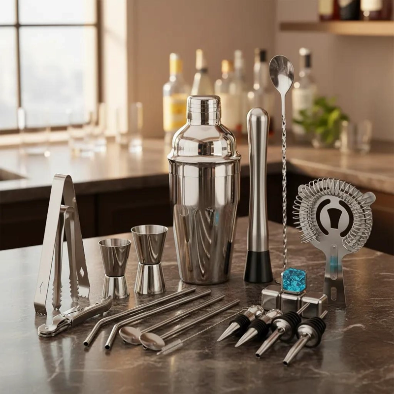 KIT PROFESIONAL DE COCTELERIA CON 22 PIEZAS PARA PREPARAR BEBIDAS - 1