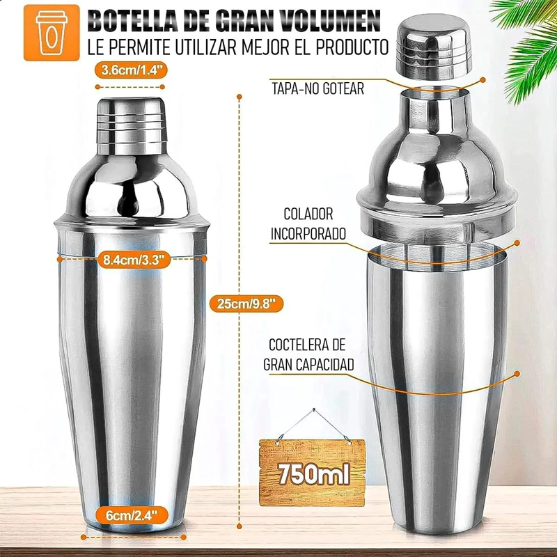 KIT PROFESIONAL DE COCTELERIA CON 22 PIEZAS PARA PREPARAR BEBIDAS - 3