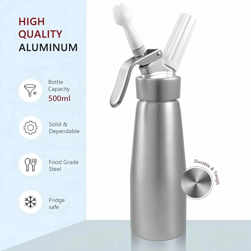 DISPENSADOR PARA CREMA BATIDA DE COCINA CON CAPACIDAD DE 500 ML Y BOQUILLAS - 3