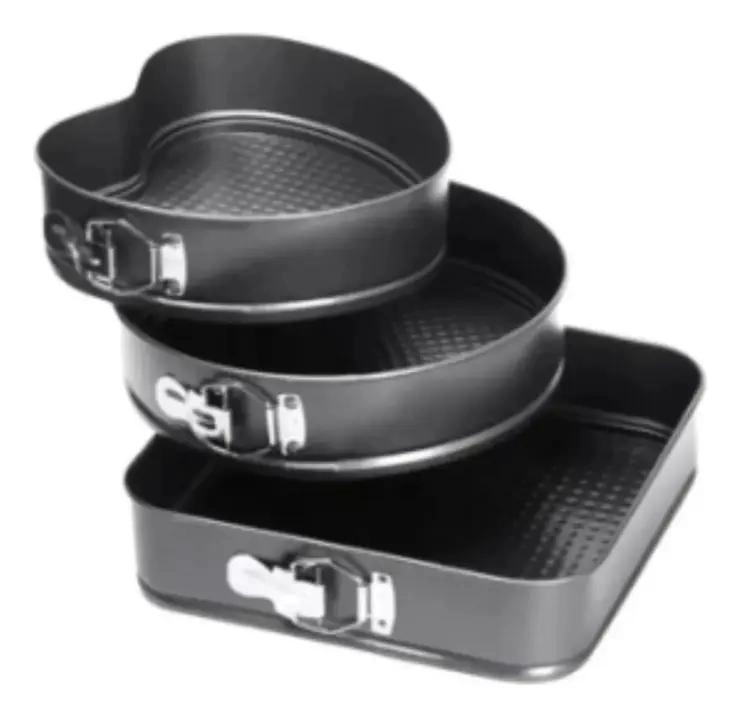 SET DE 3 MOLDES PARA PASTELES EN FORMAS CUADRADA, CIRCULAR Y CORAZON - 1