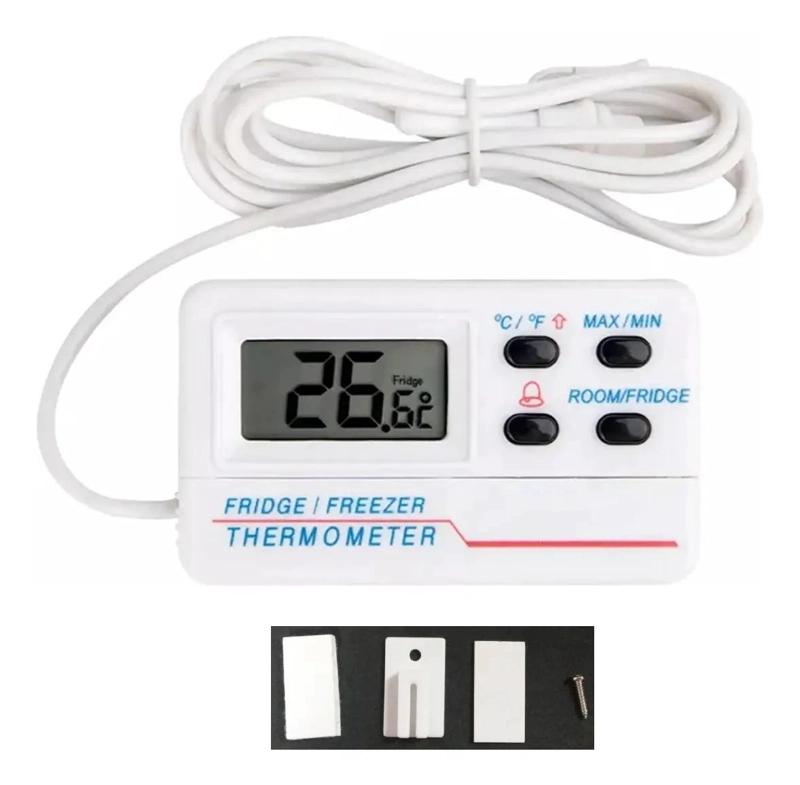 TERMOMETRO DIGITAL CON SONDA PARA REFRIGERADOR CON ALARMA DE TEMPERATURA - 1