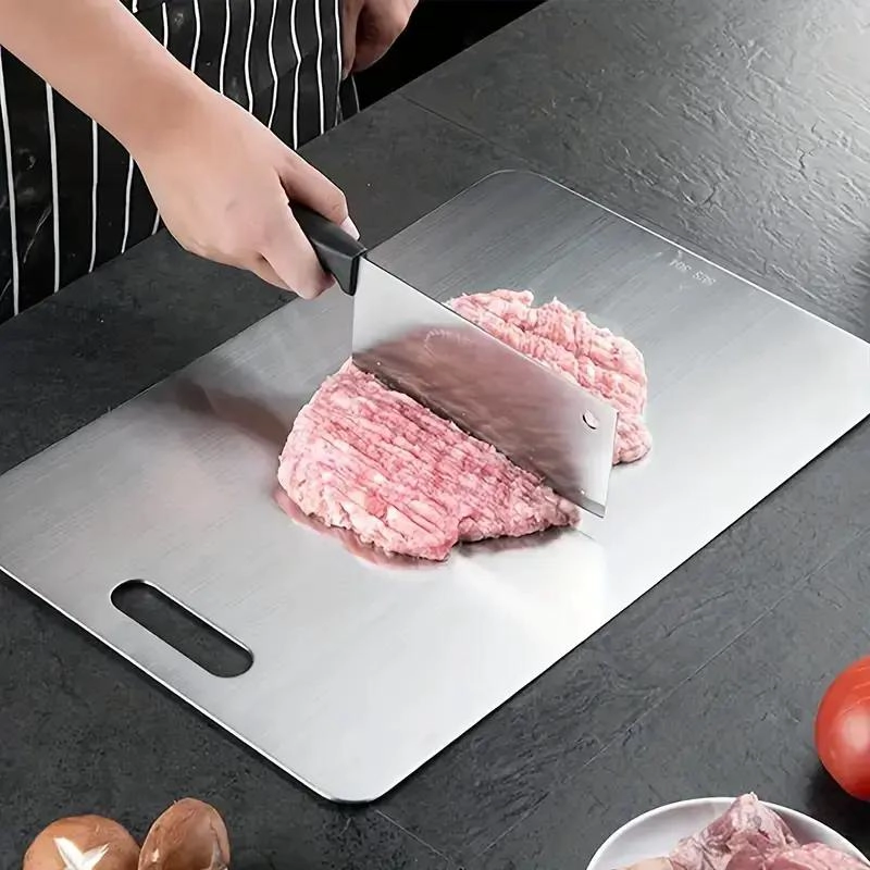 TABLA DE CORTAR DOBLE CARA ACERO INOXIDABLE 36X25 CM PARA COCINA - 1