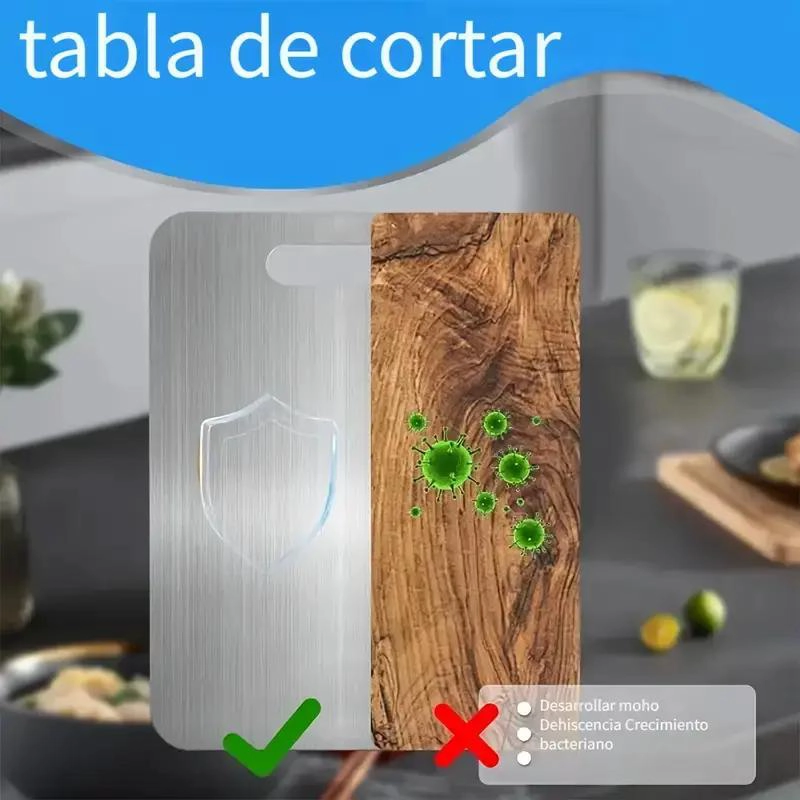 TABLA DE CORTAR DOBLE CARA ACERO INOXIDABLE 36X25 CM PARA COCINA - 2