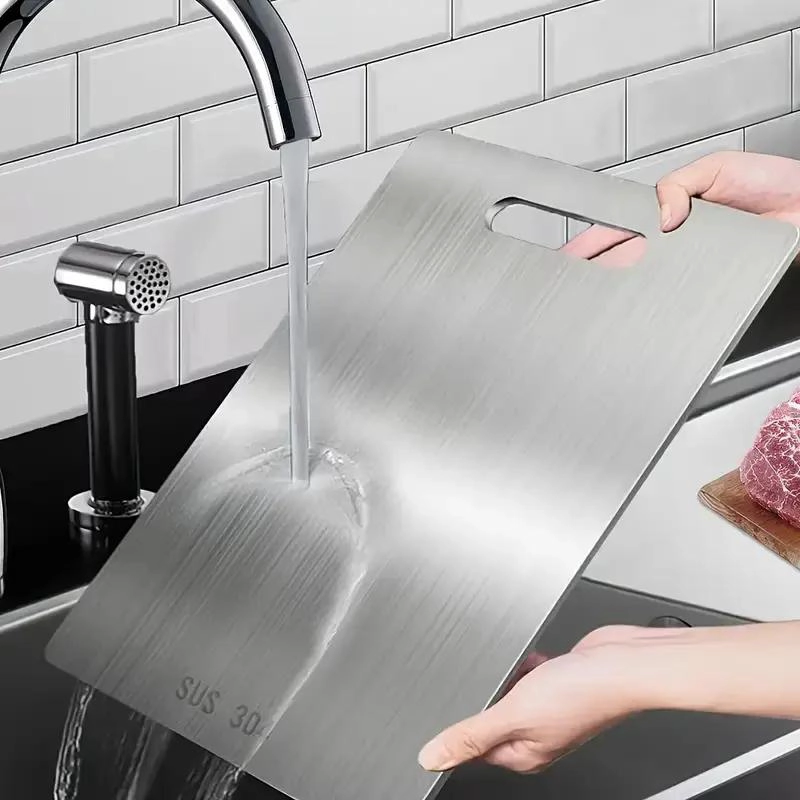 TABLA DE CORTAR DOBLE CARA ACERO INOXIDABLE 36X25 CM PARA COCINA - 3