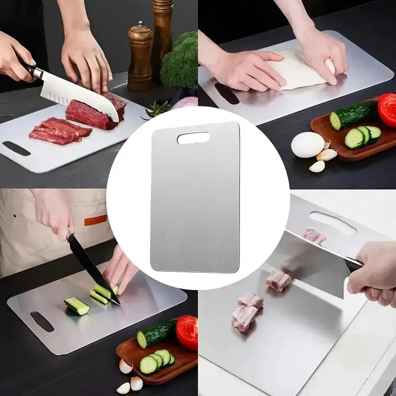 TABLA DE CORTAR DOBLE CARA ACERO INOXIDABLE 36X25 CM PARA COCINA - 4