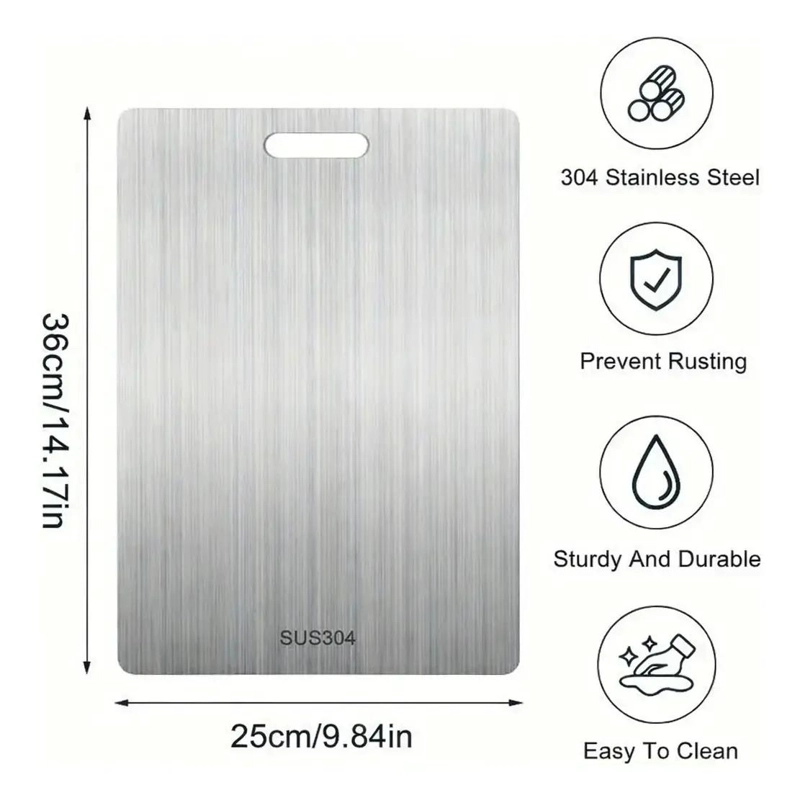 TABLA DE CORTAR DOBLE CARA ACERO INOXIDABLE 36X25 CM PARA COCINA - 5