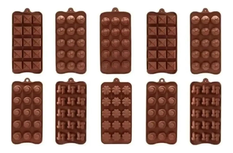 SET DE 10 MOLDES DE SILICONA PARA BOMBONES Y CHOCOLATES INFANTILES - 1