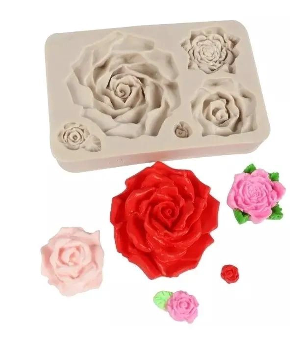 MOLDE DE SILICONA PARA FONDANT CON DISEÑO DE ROSAS Y FLORES VARIADAS - 1