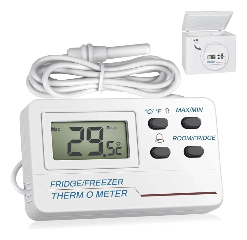 TERMOMETRO DIGITAL CON SONDA PARA REFRIGERADOR CON ALARMA Y MEDICION EN °C Y °F - 1