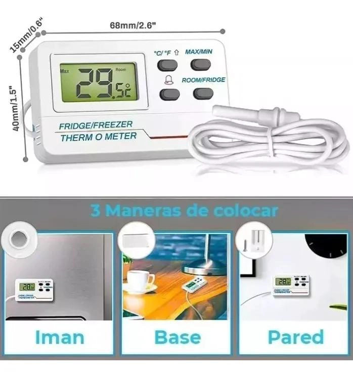 TERMOMETRO DIGITAL CON SONDA PARA REFRIGERADOR CON ALARMA Y MEDICION EN °C Y °F - 2