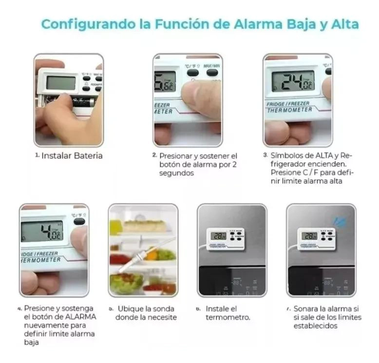 TERMOMETRO DIGITAL CON SONDA PARA REFRIGERADOR CON ALARMA Y MEDICION EN °C Y °F - 3