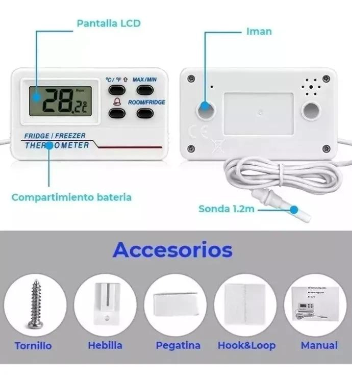 TERMOMETRO DIGITAL CON SONDA PARA REFRIGERADOR CON ALARMA Y MEDICION EN °C Y °F - 4