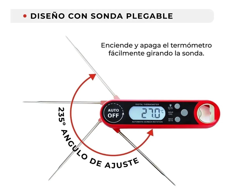 TERMOMETRO DIGITAL PLEGABLE PARA COCINA CON PANTALLA CLARA - 3
