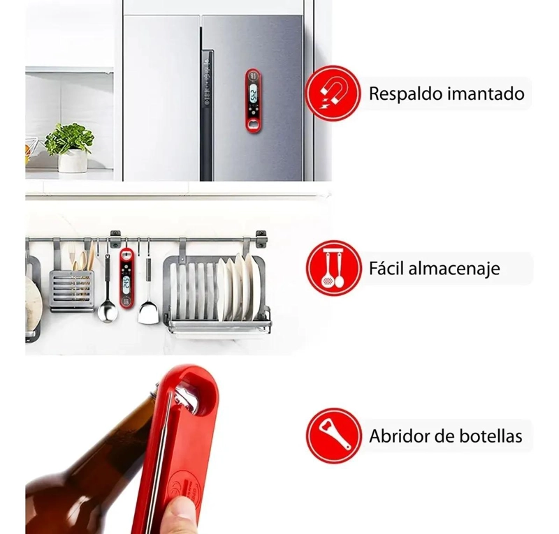 TERMOMETRO DIGITAL PLEGABLE PARA COCINA CON PANTALLA CLARA - 5