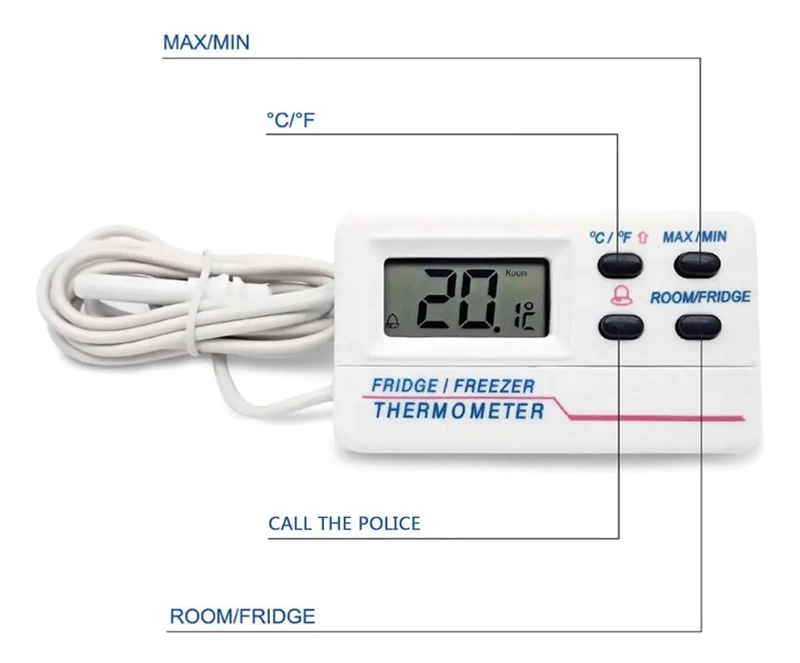 TERMOMETRO DIGITAL CON SONDA Y ALARMA PARA REFRIGERADOR CON MEDICION EN °C Y °F - 3