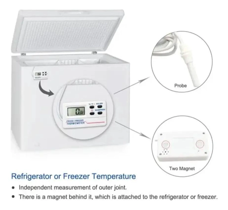 TERMOMETRO DIGITAL CON SONDA Y ALARMA PARA REFRIGERADOR CON MEDICION EN °C Y °F - 5