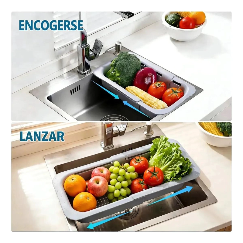 COLADOR EXTENSIBLE PARA FREGADERO CON CESTA ESCURRIDORA PARA COCINA - 3