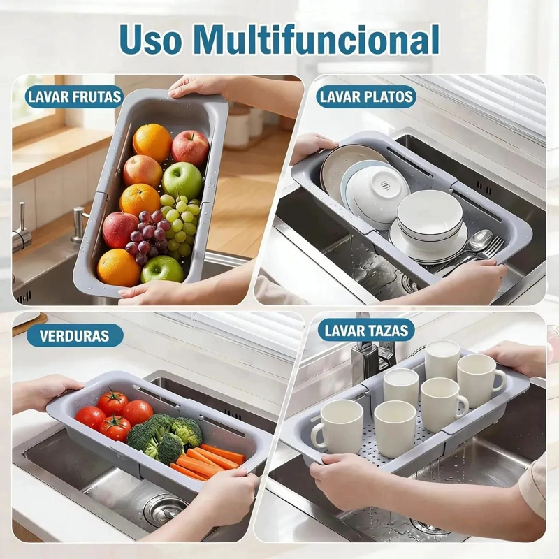 COLADOR EXTENSIBLE PARA FREGADERO CON CESTA ESCURRIDORA PARA COCINA - 5