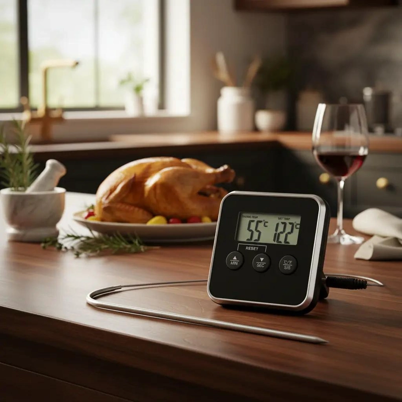 TERMOMETRO DIGITAL PARA CARNE EN PARRILLA Y ASADO BBQ CON PANTALLA CLARA - 1