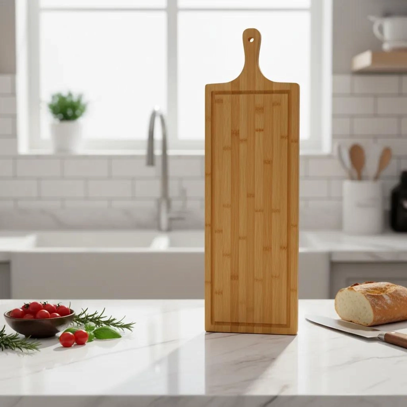 TABLA LARGA DE BAMBU PARA SERVIR PICOTEO Y QUESOS CON DISEÑO NATURAL - 1