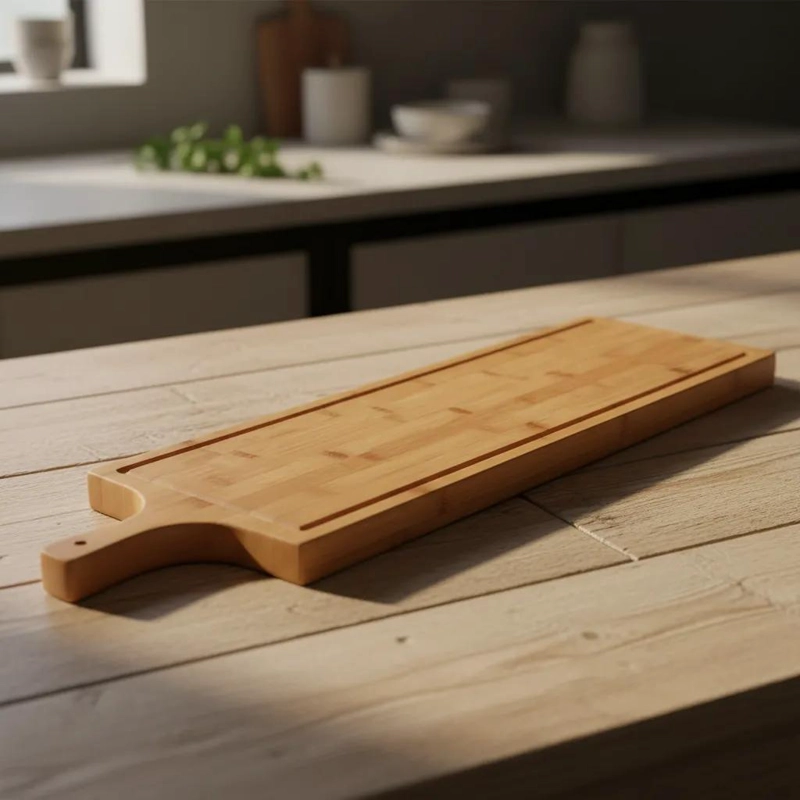 TABLA LARGA DE BAMBU PARA SERVIR PICOTEO Y QUESOS CON DISEÑO NATURAL - 3