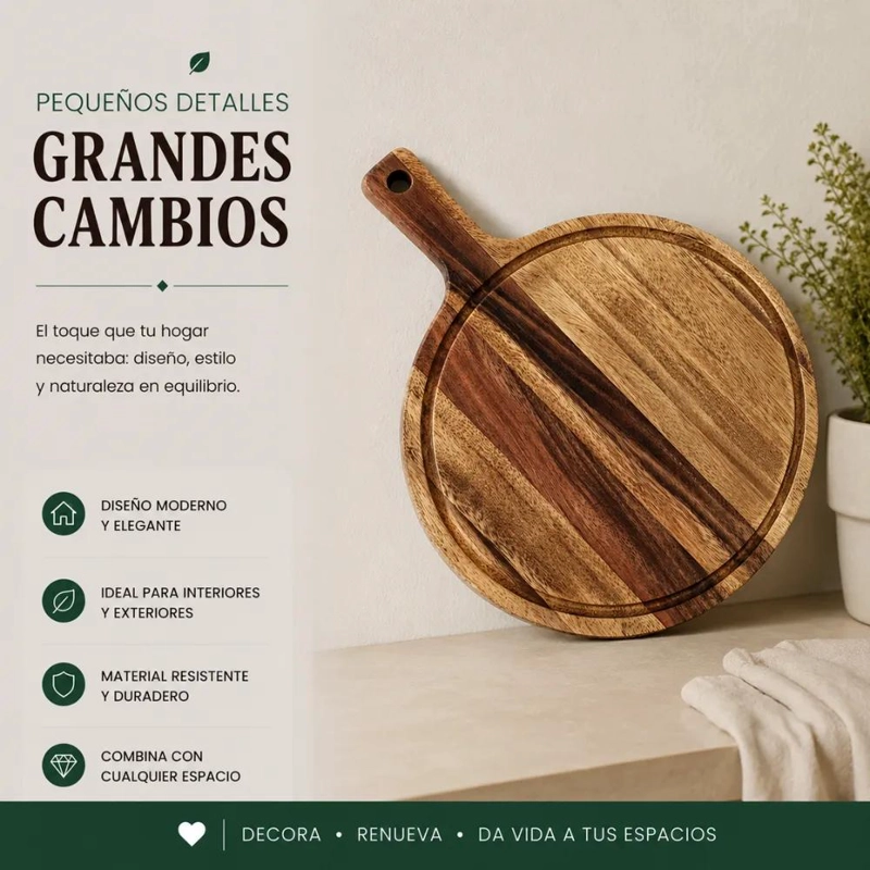 SET DE 2 TABLAS REDONDAS DE MADERA MULTIUSO CON BASE PARA CALOR Y PICOTEO - 4
