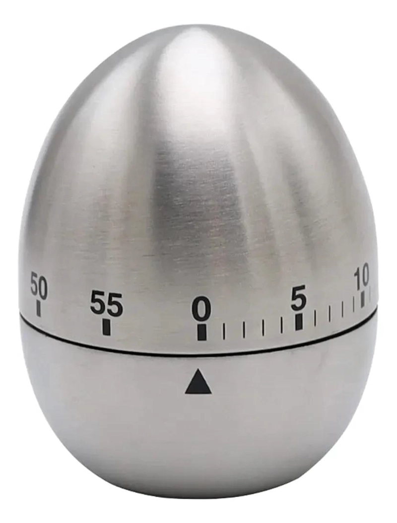 TEMPORIZADOR MECANICO PARA COCINA CON DISEÑO DE HUEVO Y CUERPO DE ACERO INOX - 1