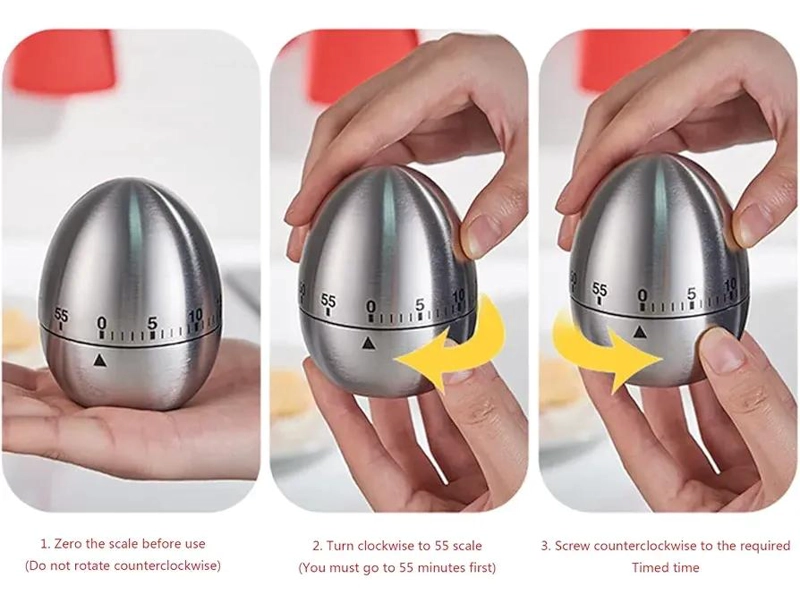 TEMPORIZADOR MECANICO PARA COCINA CON DISEÑO DE HUEVO Y CUERPO DE ACERO INOX - 2