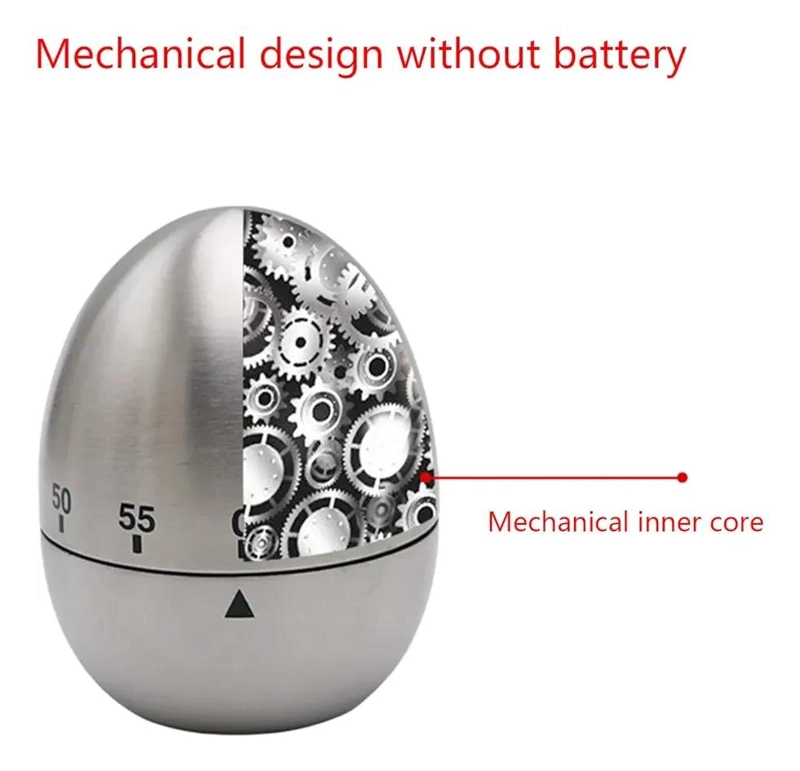TEMPORIZADOR MECANICO PARA COCINA CON DISEÑO DE HUEVO Y CUERPO DE ACERO INOX - 3