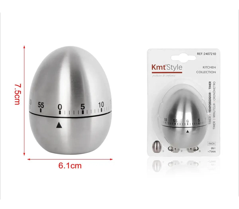 TEMPORIZADOR MECANICO PARA COCINA CON DISEÑO DE HUEVO Y CUERPO DE ACERO INOX - 5