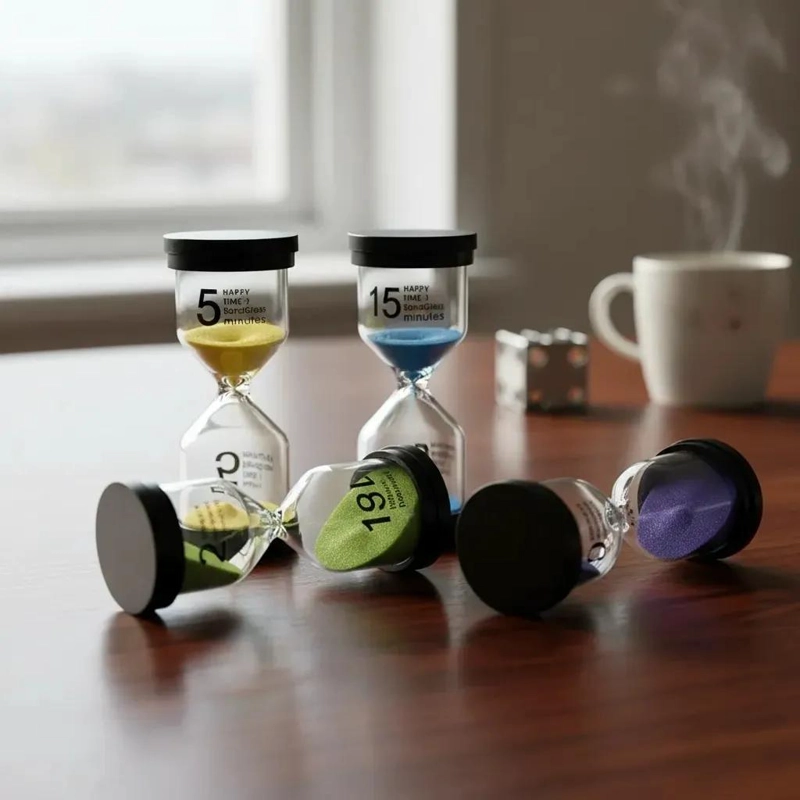 SET DE 4 RELOJES DE ARENA CON TIEMPOS DE 5, 10, 15 Y 30 MINUTOS EN COLORES - 1
