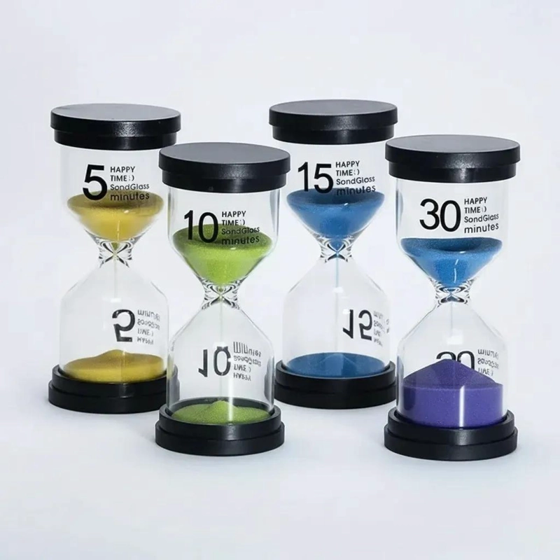 SET DE 4 RELOJES DE ARENA CON TIEMPOS DE 5, 10, 15 Y 30 MINUTOS EN COLORES - 5