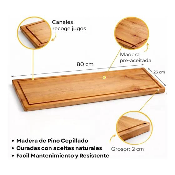 TABLA DE MADERA PARA PICOTEO Y CORTE DE CARNE Y QUESO 80X23 CM - 2