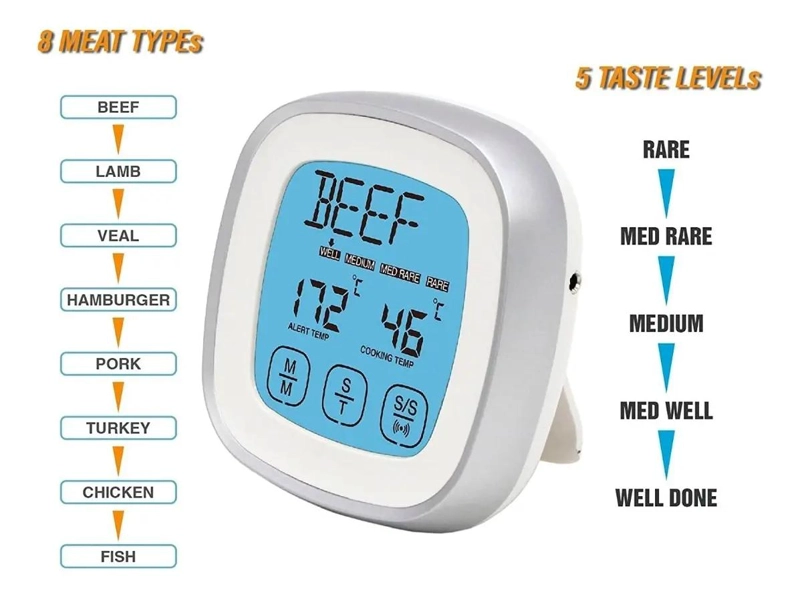 TERMOMETRO DIGITAL CON TEMPORIZADOR PARA CARNES EN ASADO Y PARRILLA - 4
