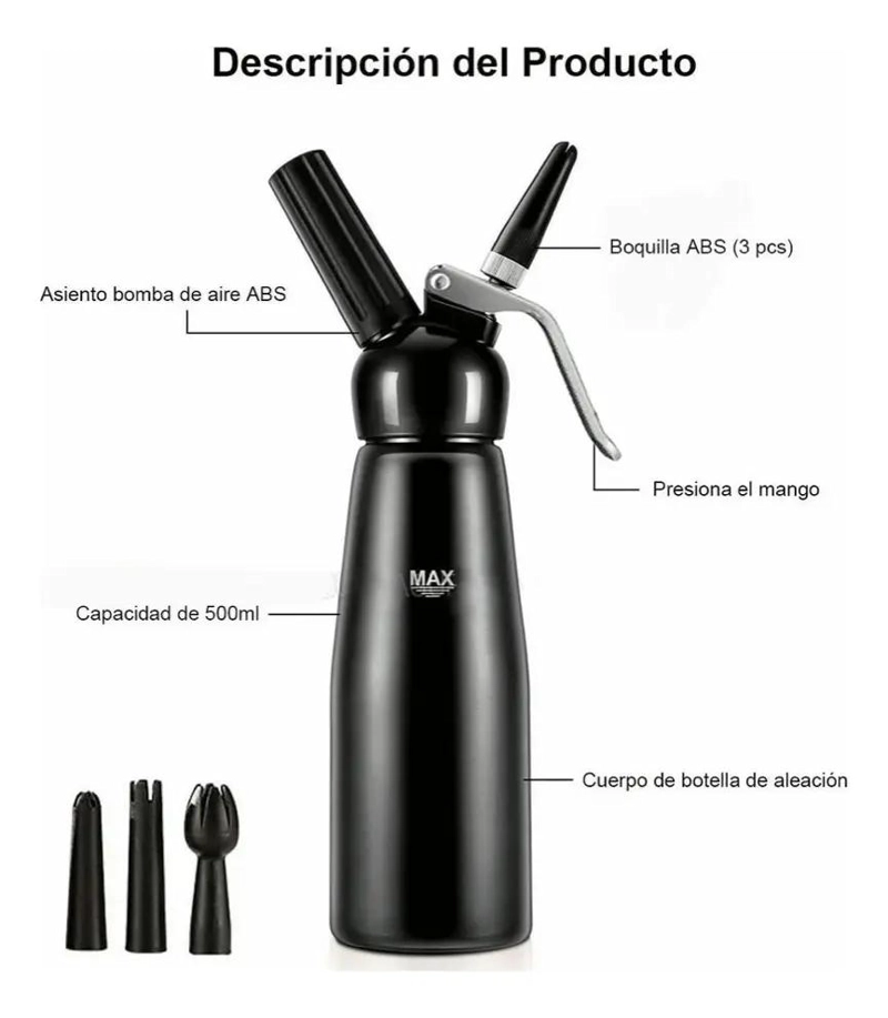 DISPENSADOR PARA CREMA BATIDA CON DISEÑO ERGONOMICO Y FACIL USO - 2